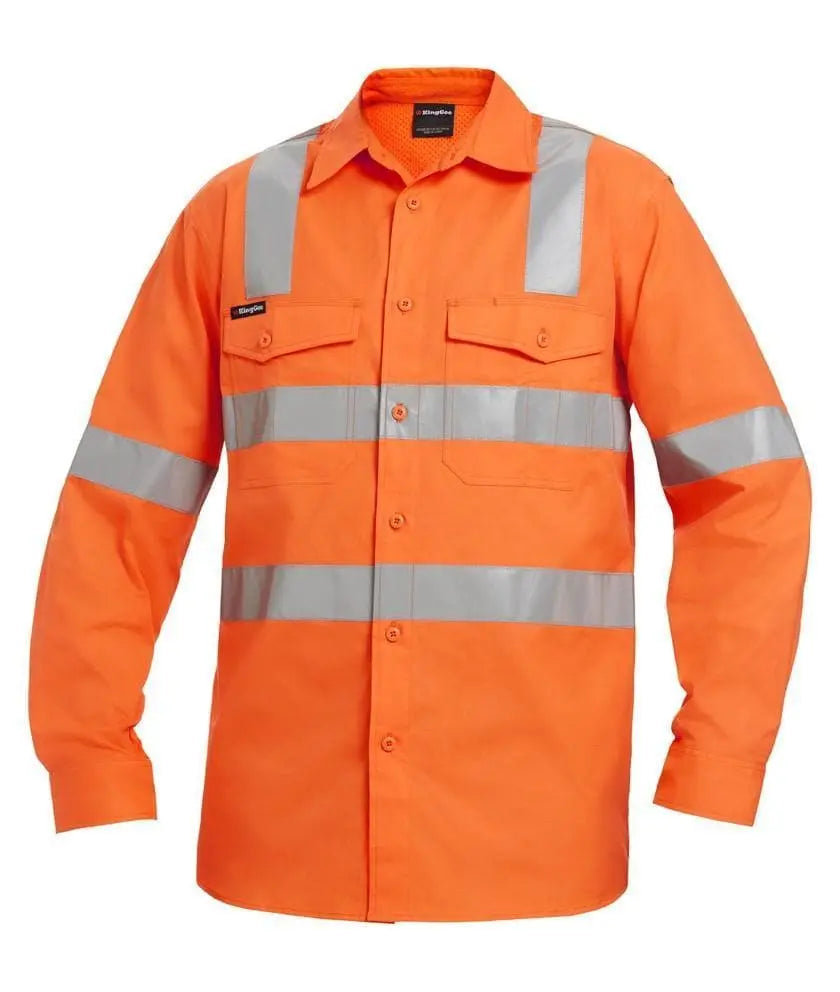 KingGee Work Wear Orange / 2XS KingGee Workcool 2 Reflective Shirt L/S Cross Pattern K54895